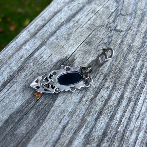 Vintage Antique Sterling Onyx Marcasite Dress Clip Art Deco - Picture 5 of 12